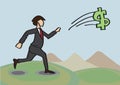 Chasing After Money Metaphor Vector Cartoon Illustration