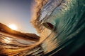 Chasing Surfing Waves in Style at Sunset. AI Generated