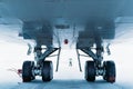 Chassis cargo aircraft Boeing 747. Airport In winter.