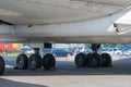 Chassis, wheels and bottom of the aircraft in the Parking lot of the treadmill