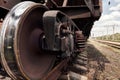 Chassis, wheels of a railway car, rails - the concept of transportation and shipping Royalty Free Stock Photo