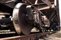 Chassis, wheels of a railway car, rails - the concept of transportation and shipping