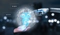 Chat with AI, Artificial Intelligence. man using technology smart robot AI, artificial intelligence by enter command prompt Royalty Free Stock Photo