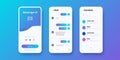 Chat app. Smartphone messenger. Communication application UI templates with sign in, messaging and contacts screens. Collection of