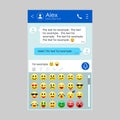 Chat app template whith mobile smile emoticon set. Social network concept. Messenger realistic window. Chating and messaging Royalty Free Stock Photo