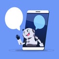 Chat Bot App Of Technical Support In Smart Phone Template Banner With Copy Space, Chatter Or Chatterbot Virtual Web