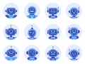 Chat bot avatars. Robotic digital assistant avatar, computer online assistance bot, virtual machine help bots vector