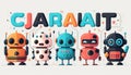 chat bot cartoon artificial intelligence concept, cute character and text message chatting