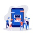 Chat bot concept with characters. People chatting with chatbot application. Modern vector illustration in flat style for landing