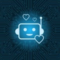 Chat Bot Face Icon Heart Shape Robot Over Blue Circuit Motherboard Background