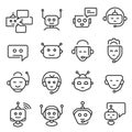 Chat bot face icon line art set