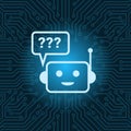 Chat Bot Face Icon With Question Mark Robot Over Blue Circuit Motherboard Background Royalty Free Stock Photo