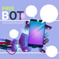 Chat Bot Hands Using Cell Smart Phone, Robot Virtual Assistance Of Website Or Mobile Applications, Artificial Royalty Free Stock Photo