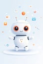 Chat Bot Icon, An engaging 2D depiction of an AI chatbot character with large expressive eyes, situated in the center of a