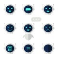 Chat bot icon set. Robot with speech bubble and different emotions. Virtual assistant for website Royalty Free Stock Photo