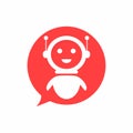 Chat bot icon in speech bubble shape background.