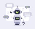 Chat bot messages. Smart chatbot assistant conversation, online customer support robot and talking to machine bots