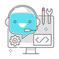 Chat bot related, color line, vector icon, illustration set Royalty Free Stock Photo