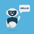Chat bot say hello. Cute smiling robot isolated on white background.
