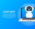 Chat Bot Using Laptop Computer, Robot Virtual Assistance Of Website Or Mobile Applications. Voice support service bot. Royalty Free Stock Photo