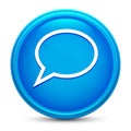 Chat bubble icon glass shiny blue round button isolated design vector illustration Royalty Free Stock Photo