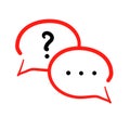 Chat bubble icon in red thin line. Talk message simple outline round logo. question and answer comment sign symbol. Web