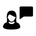 Chat bubble icon vector female person profile avatar with speech symbol for discussion and information in flat color glyph Royalty Free Stock Photo