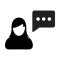 Chat bubble icon vector female person profile avatar with speech symbol for discussion and information in flat color glyph Royalty Free Stock Photo