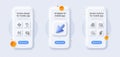 Chat bubble, Medical flight and Touchscreen gesture line icons pack. For web app. 3d phone mockups. Vector