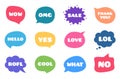 Chat bubble talk phrases. Clouds with different words. Speech bubbles with comments. Vector Royalty Free Stock Photo