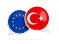 Chat bubbles of EU and Turkey isolated on white