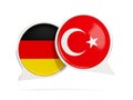 Chat bubbles of Germany and Turkey isolated on white