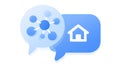 Chat bubbles House icon and abstract molecule structure on white background Royalty Free Stock Photo