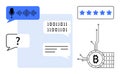 Technology Elements with Chat Bubbles, Binary Code, Cryptocurrency, Reviews, and Voice Recognition Icons Royalty Free Stock Photo