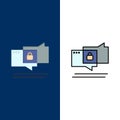 Chat, Chatting, Security, Secure  Icons. Flat and Line Filled Icon Set Vector Blue Background Royalty Free Stock Photo