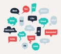 Chat hand drawn speech bubbles. Thinking balloon with rough edges and noisy grunge texture. Vector isolated chatting Royalty Free Stock Photo