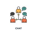 chat icon. connection, team work, speech, people silhouettes with bubbles are united by arrows, outline design, concept symbol Royalty Free Stock Photo