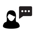 Chat icon vector female person profile avatar with speech bubble symbol for discussion and information in flat color glyph Royalty Free Stock Photo