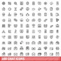 100 chat icons set, outline style Royalty Free Stock Photo