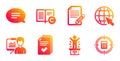 Chat, Internet and Presentation icons set. Article, Winner podium and Handout signs. Vector