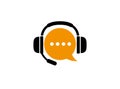 Chat symbol and headphone with microphone for customer services help for logo design illustration Royalty Free Stock Photo