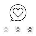 Chat, Love, Heart Bold and thin black line icon set