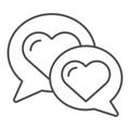 Chat for love thin line icon. Speech bubble with heart vector illustration isolated on white. Love message outline style Royalty Free Stock Photo