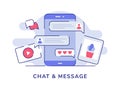 Chat and Message bubble chat video picture on display smartphone screen white isolated background with flat outline