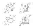 Chat message, Creative painting and 24 hours icons set. Start business sign. Speech bubble, Graphic art, Time. Vector