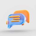 Chat message icon on speech glass morphism bubble realistic symbol 3d render