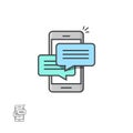 Chat message notifications on smartphone vector icon, mobile phone sms, chatting bubble speeches