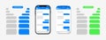 Chat with message on phone screen. Bubble for text in messenger for chatbot. Conversation with help app. Sms with social ui in