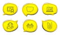 Chat message, Safe time and Sound check icons set. Shoulder strap sign. Vector