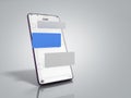 Chat message on smartphone chat window in the smartphone empty message fields hang above the screen 3d render on gery gradient Royalty Free Stock Photo